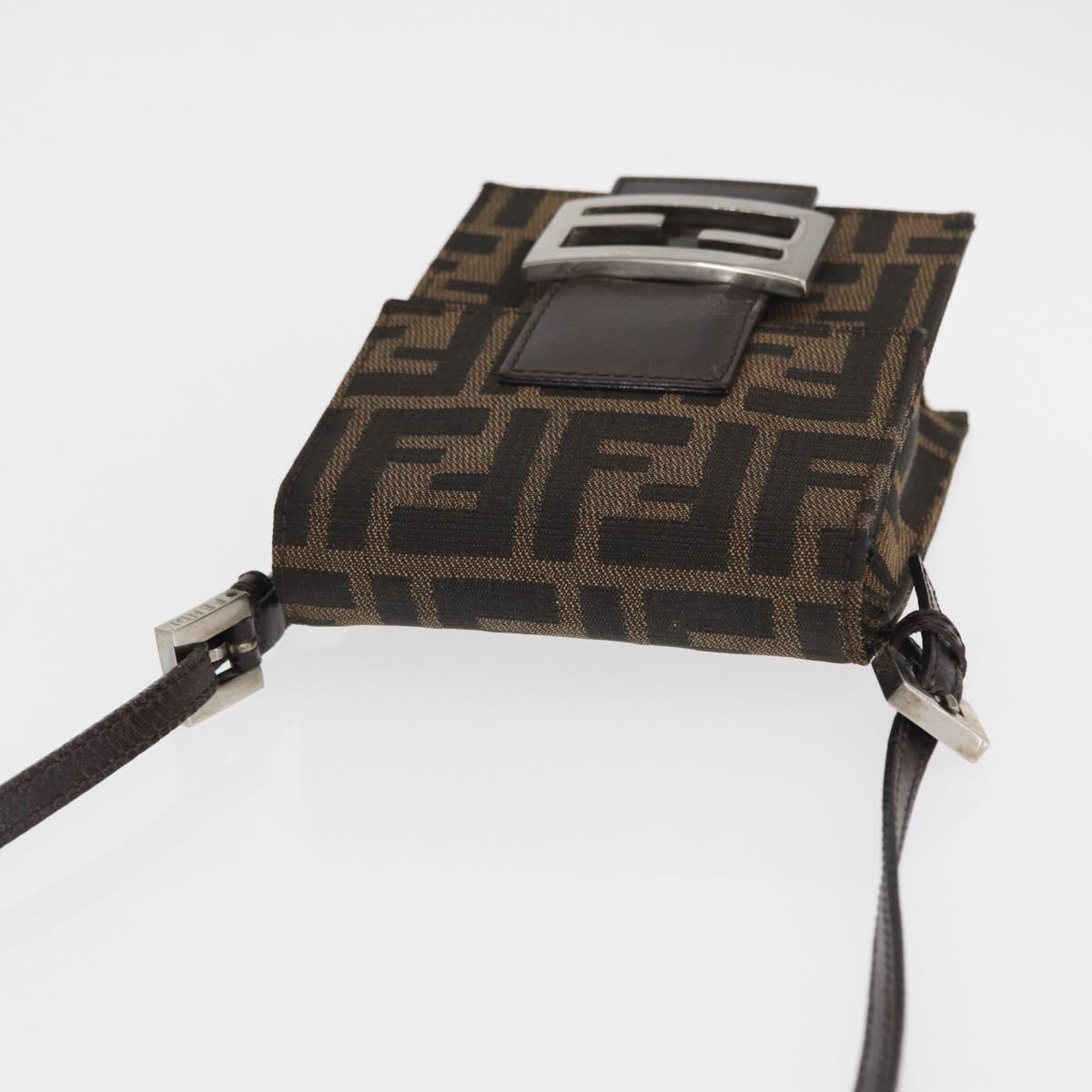 FENDI Zucca Canvas Shoulder Bag Black Brown Silver Auth 149894V