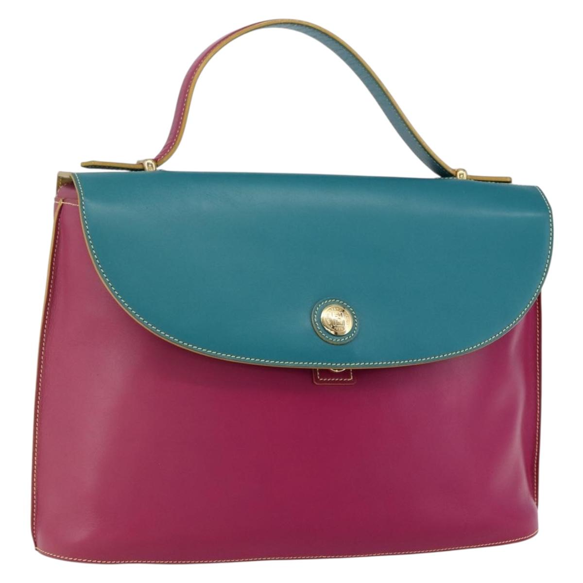 FENDI Hand Bag Leather Multicolor Gold Auth 149895V