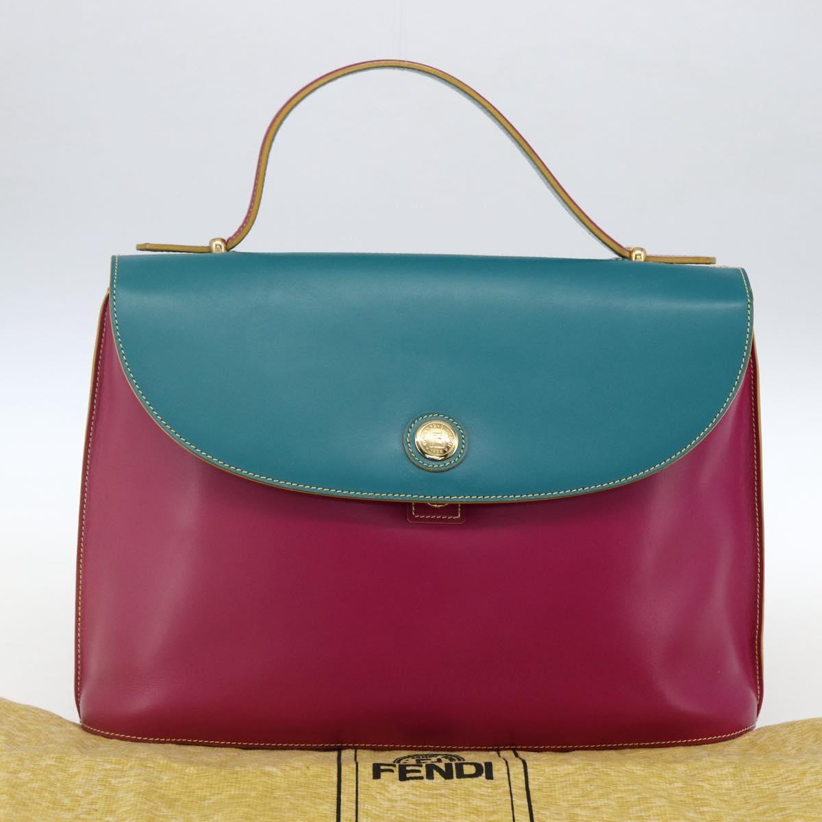 FENDI Hand Bag Leather Multicolor Gold Auth 149895V