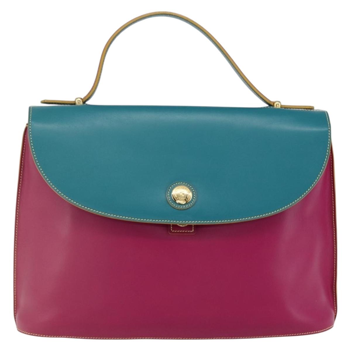 FENDI Hand Bag Leather Multicolor Gold Auth 149895V