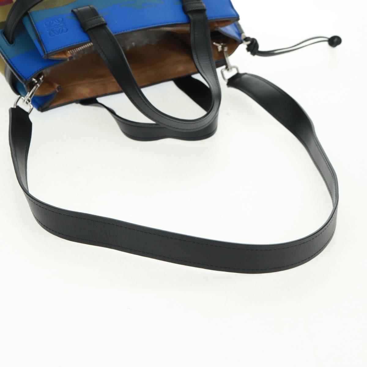 LOEWE Anagram Amazona 75 Hand Bag Leather 2way Blue Silver Auth 149898SM