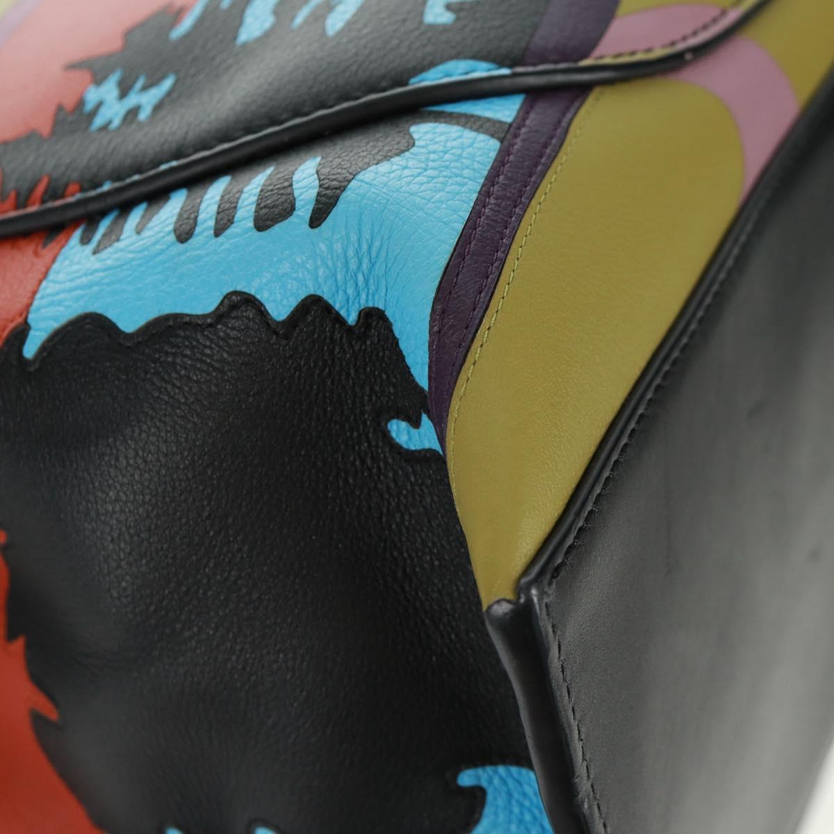 LOEWE Anagram Amazona 75 Hand Bag Leather 2way Blue Silver Auth 149898SM