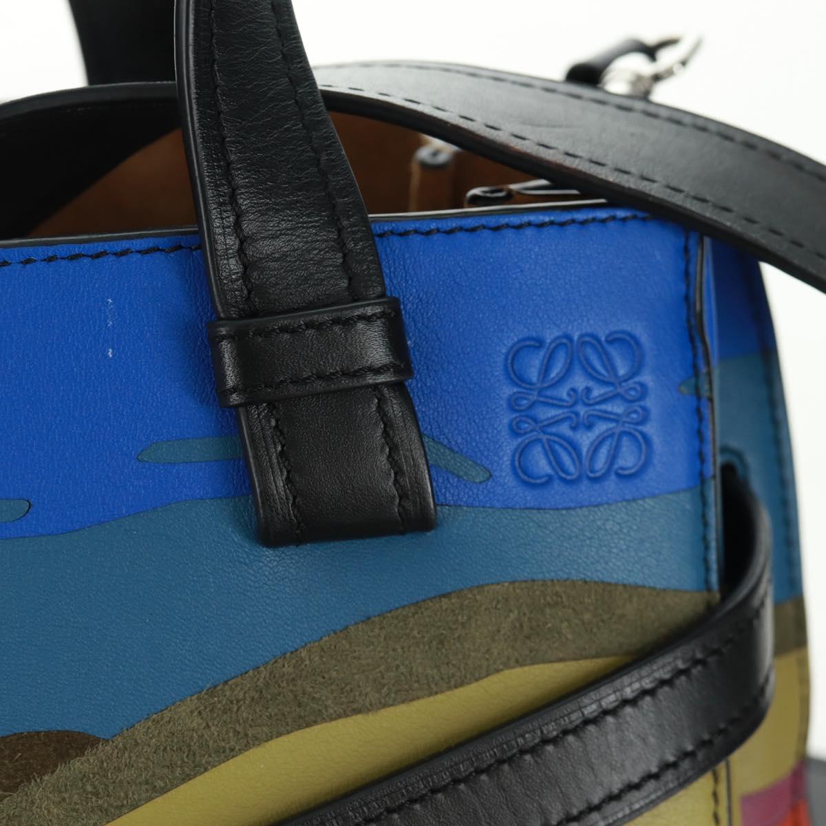 LOEWE Anagram Amazona 75 Hand Bag Leather 2way Blue Silver Auth 149898SM