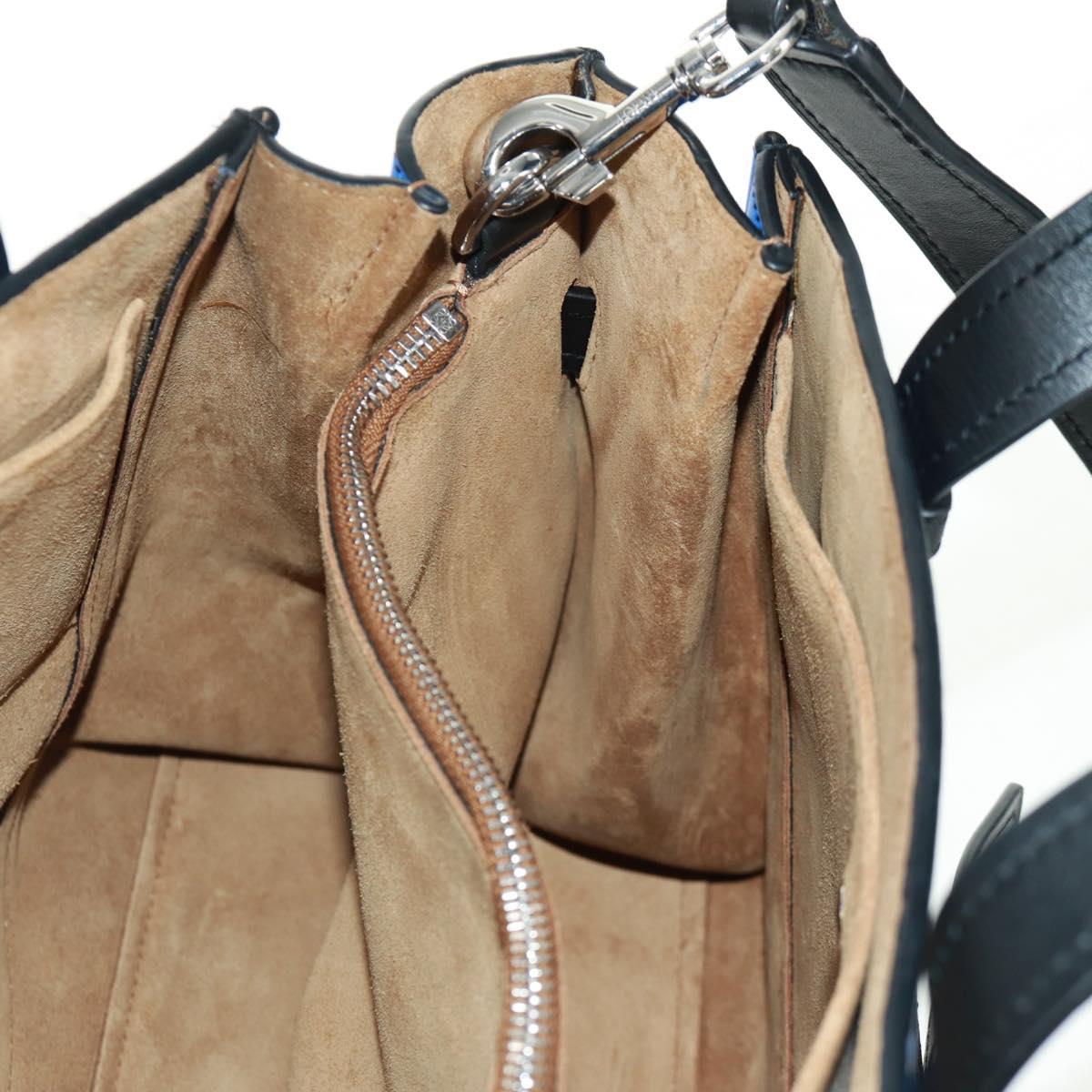 LOEWE Anagram Amazona 75 Hand Bag Leather 2way Blue Silver Auth 149898SM