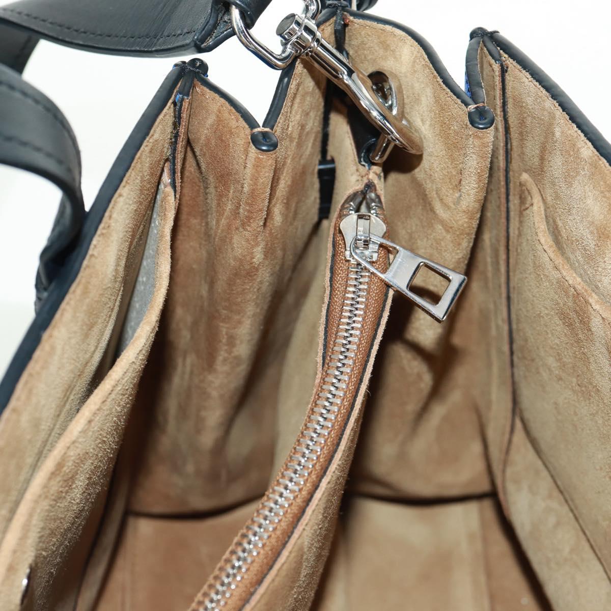 LOEWE Anagram Amazona 75 Hand Bag Leather 2way Blue Silver Auth 149898SM