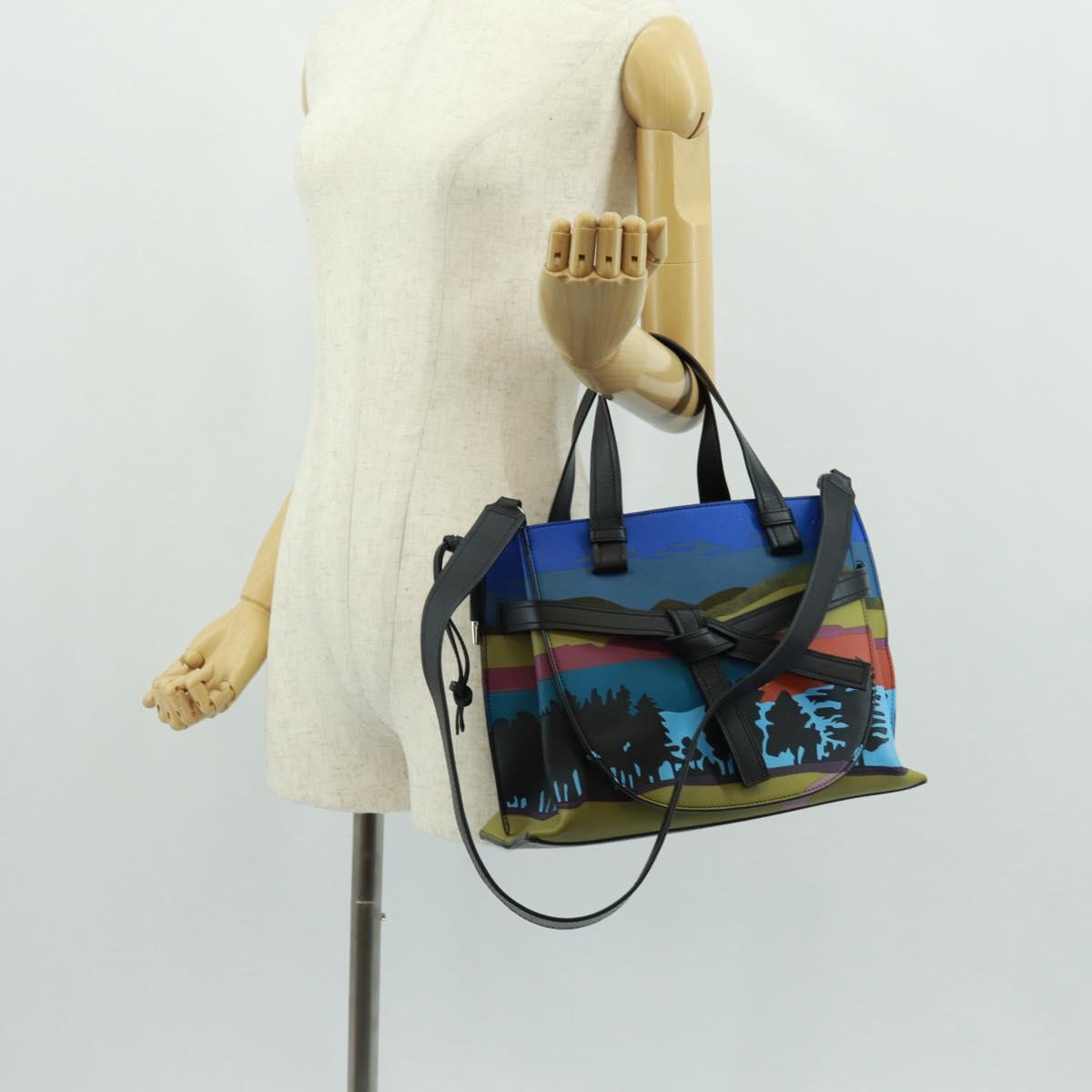 LOEWE Anagram Amazona 75 Hand Bag Leather 2way Blue Silver Auth 149898SM