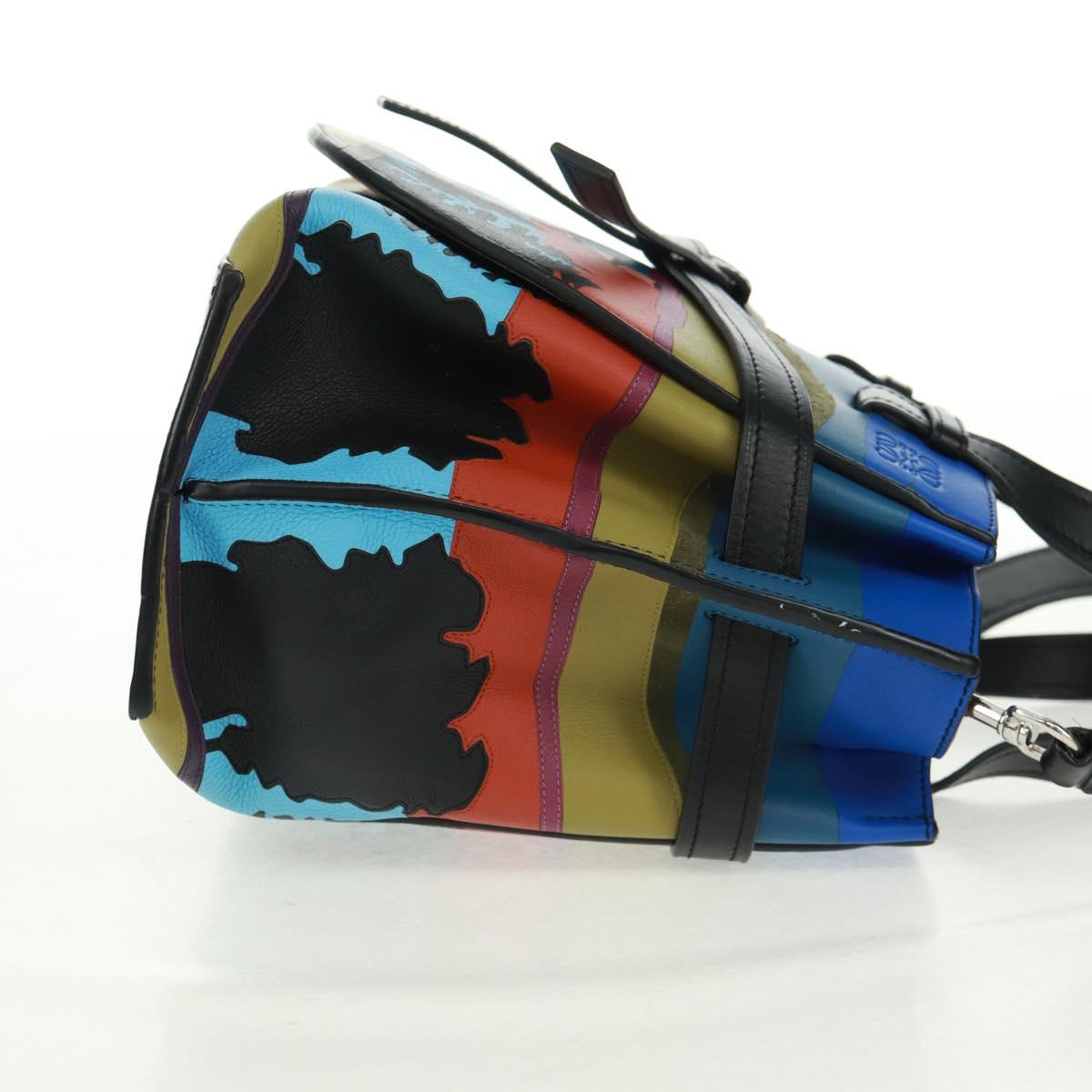 LOEWE Anagram Amazona 75 Hand Bag Leather 2way Blue Silver Auth 149898SM