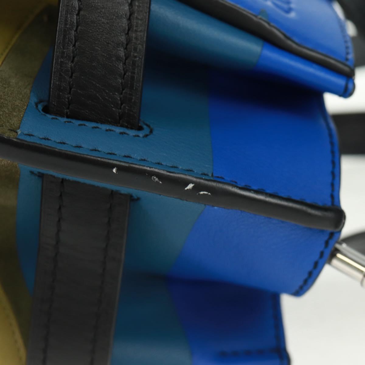 LOEWE Anagram Amazona 75 Hand Bag Leather 2way Blue Silver Auth 149898SM