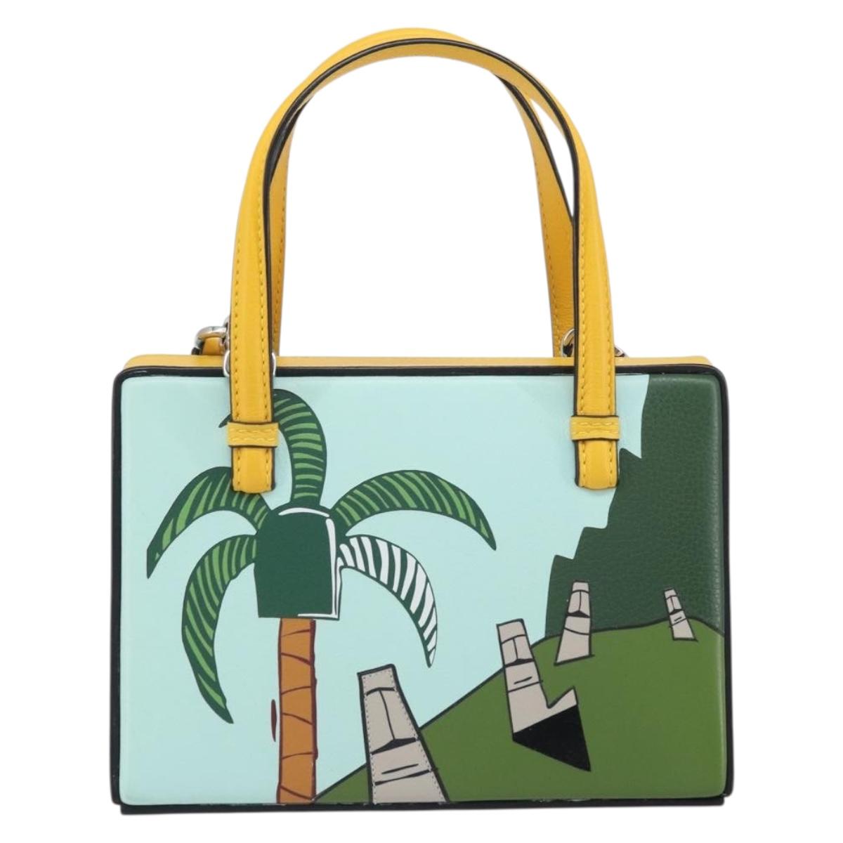 LOEWE Postal Small Hand Bag Leather 2way Yellow Silver Auth 149899SM