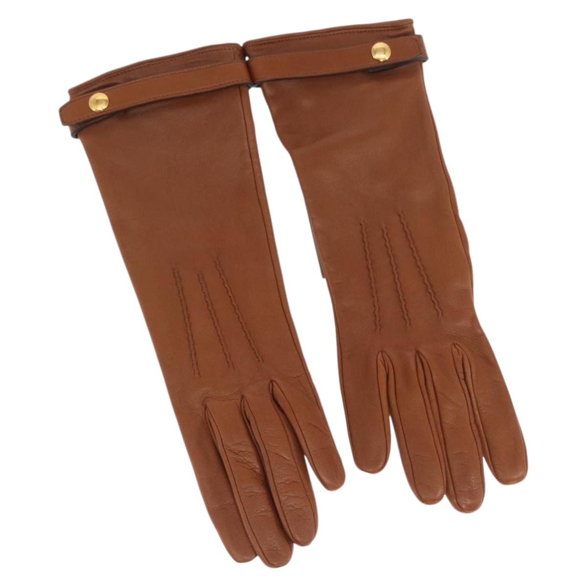 BURBERRY Gloves Leather Size 7 Brown Gold Auth 149919M