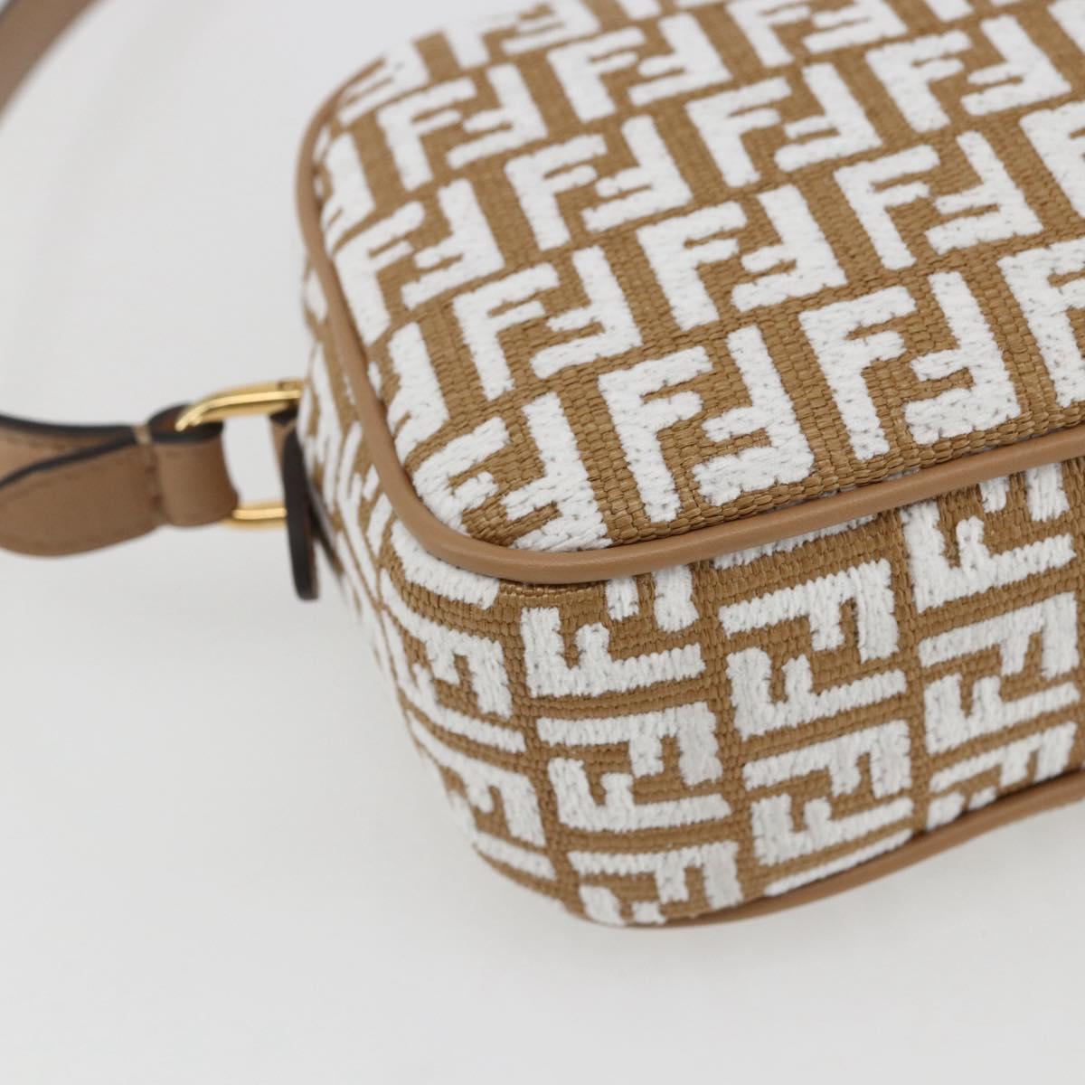 FENDI Zucchino Canvas Shoulder Bag Beige Gold Auth 149921SM