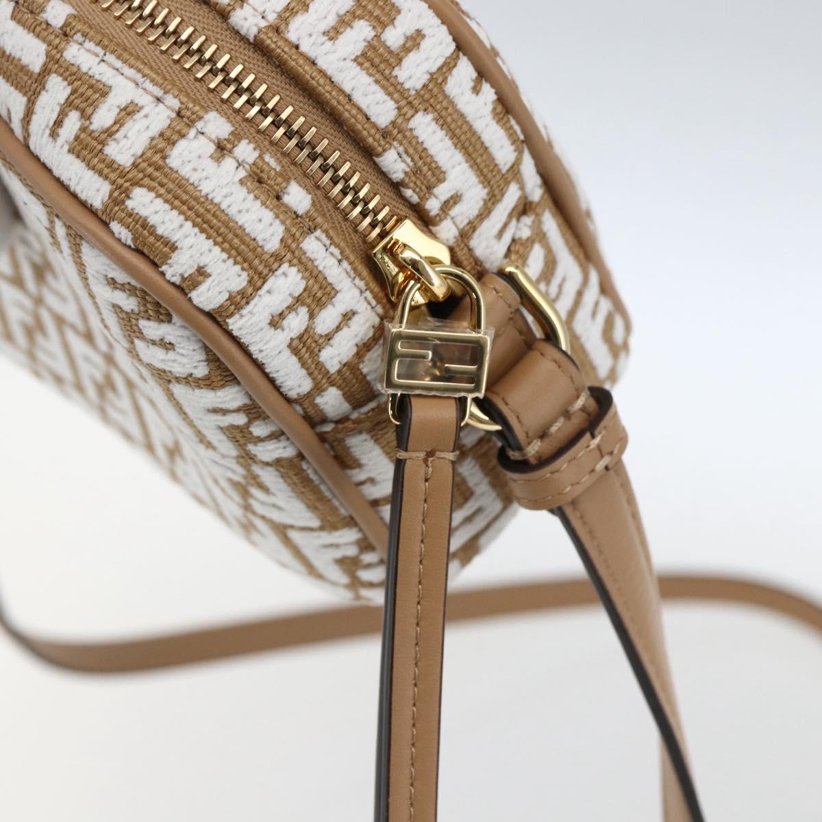 FENDI Zucchino Canvas Shoulder Bag Beige Gold Auth 149921SM