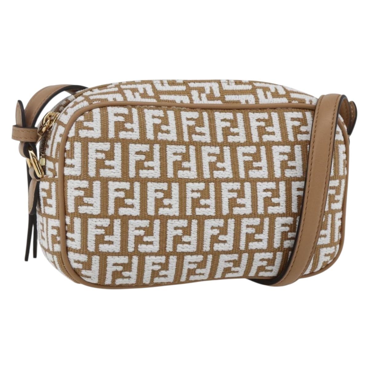 FENDI Zucchino Canvas Shoulder Bag Beige Gold Auth 149921SM