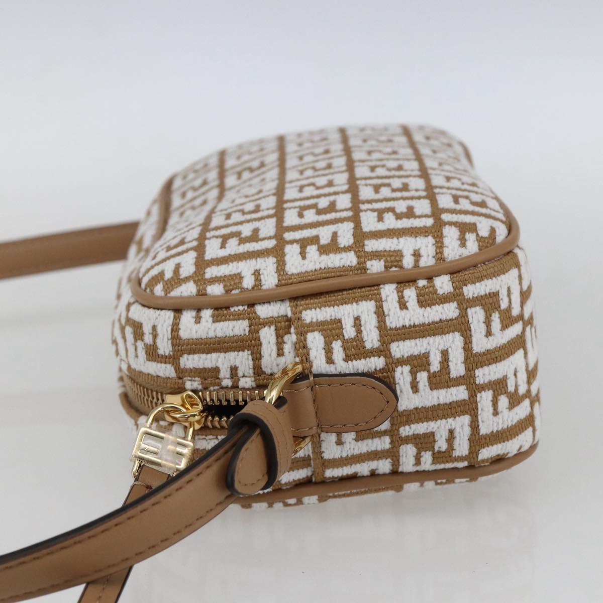 FENDI Zucchino Canvas Shoulder Bag Beige Gold Auth 149921SM
