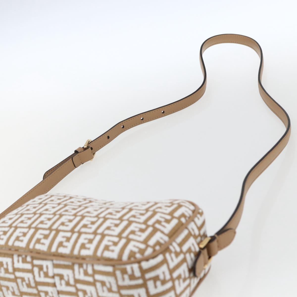 FENDI Zucchino Canvas Shoulder Bag Beige Gold Auth 149921SM