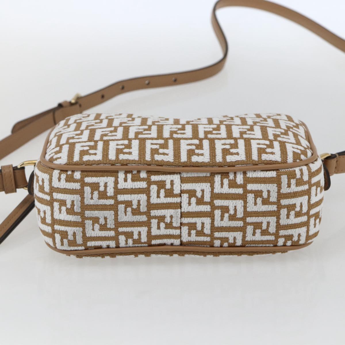 FENDI Zucchino Canvas Shoulder Bag Beige Gold Auth 149921SM