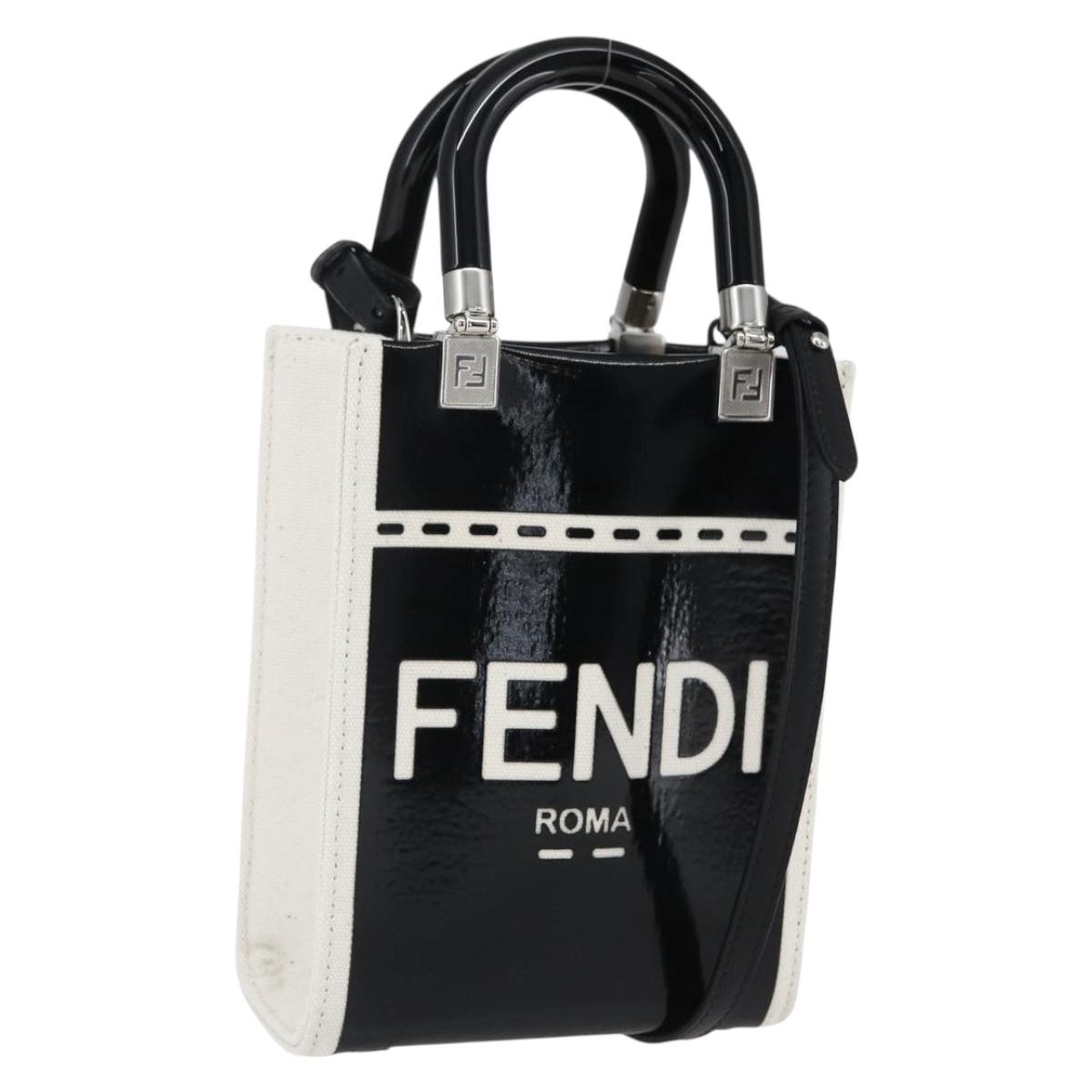 FENDI Sunshine Small Shopper Mini Bag Canvas Patent 2way Black Auth 149922SAM