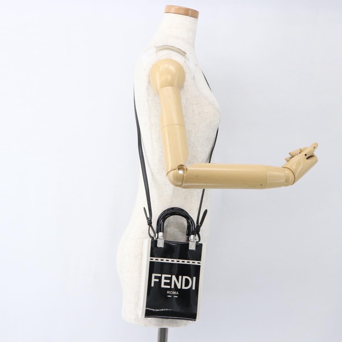 FENDI Sunshine Small Shopper Mini Bag Canvas Patent 2way Black Auth 149922SAM
