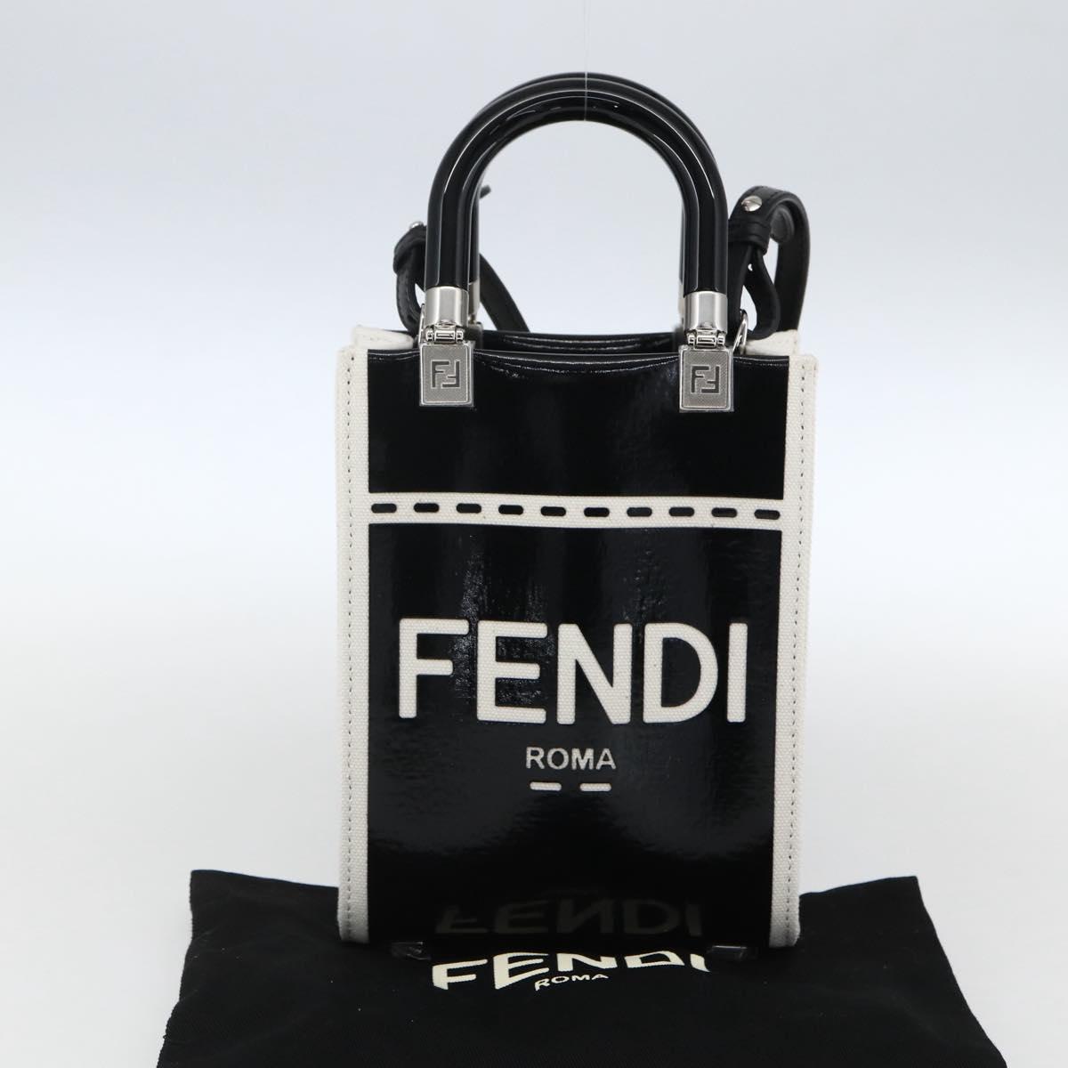 FENDI Sunshine Small Shopper Mini Bag Canvas Patent 2way Black Auth 149922SAM