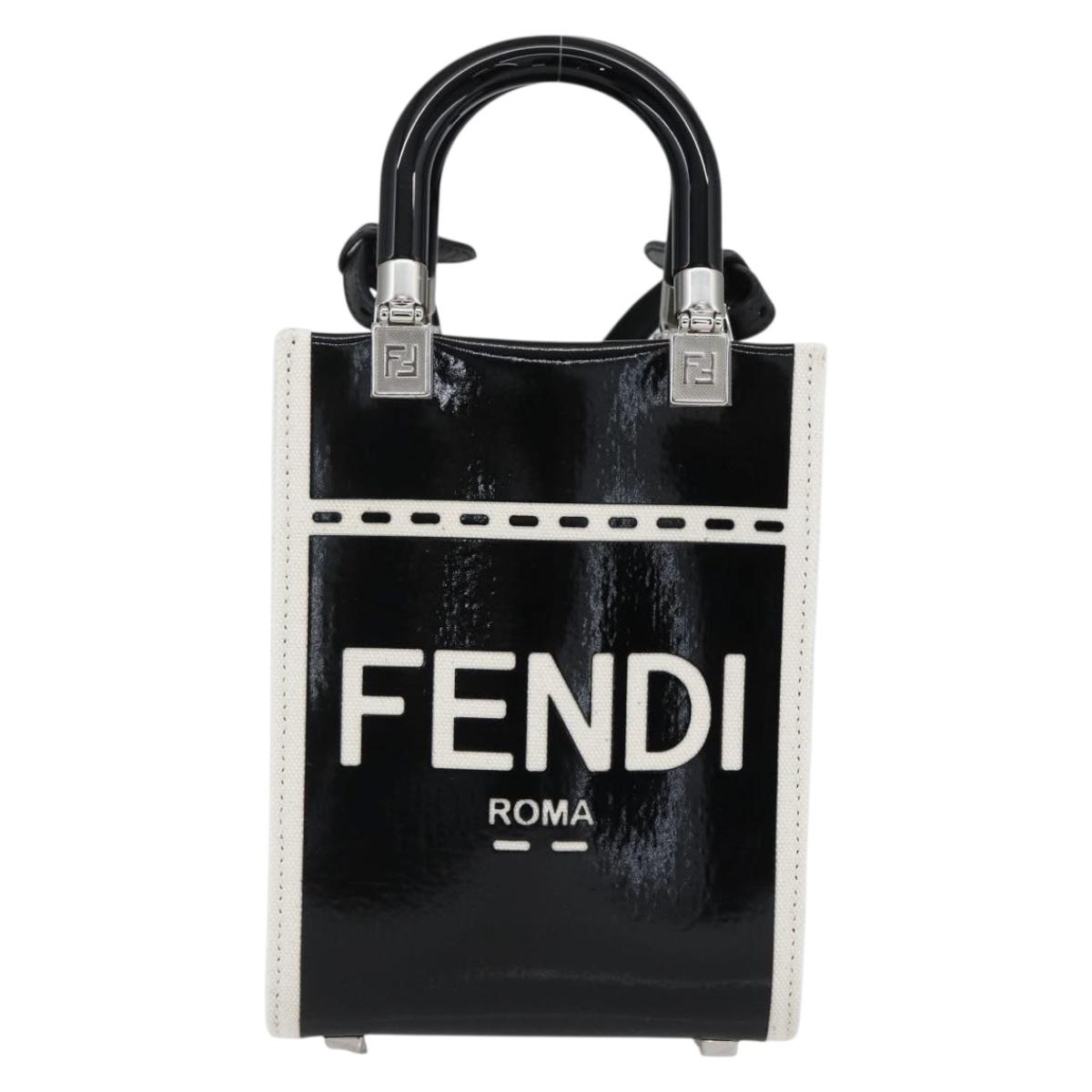 FENDI Sunshine Small Shopper Mini Bag Canvas Patent 2way Black Auth 149922SAM