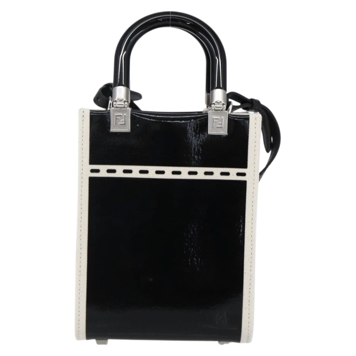 FENDI Sunshine Small Shopper Mini Bag Canvas Patent 2way Black Auth 149922SAM