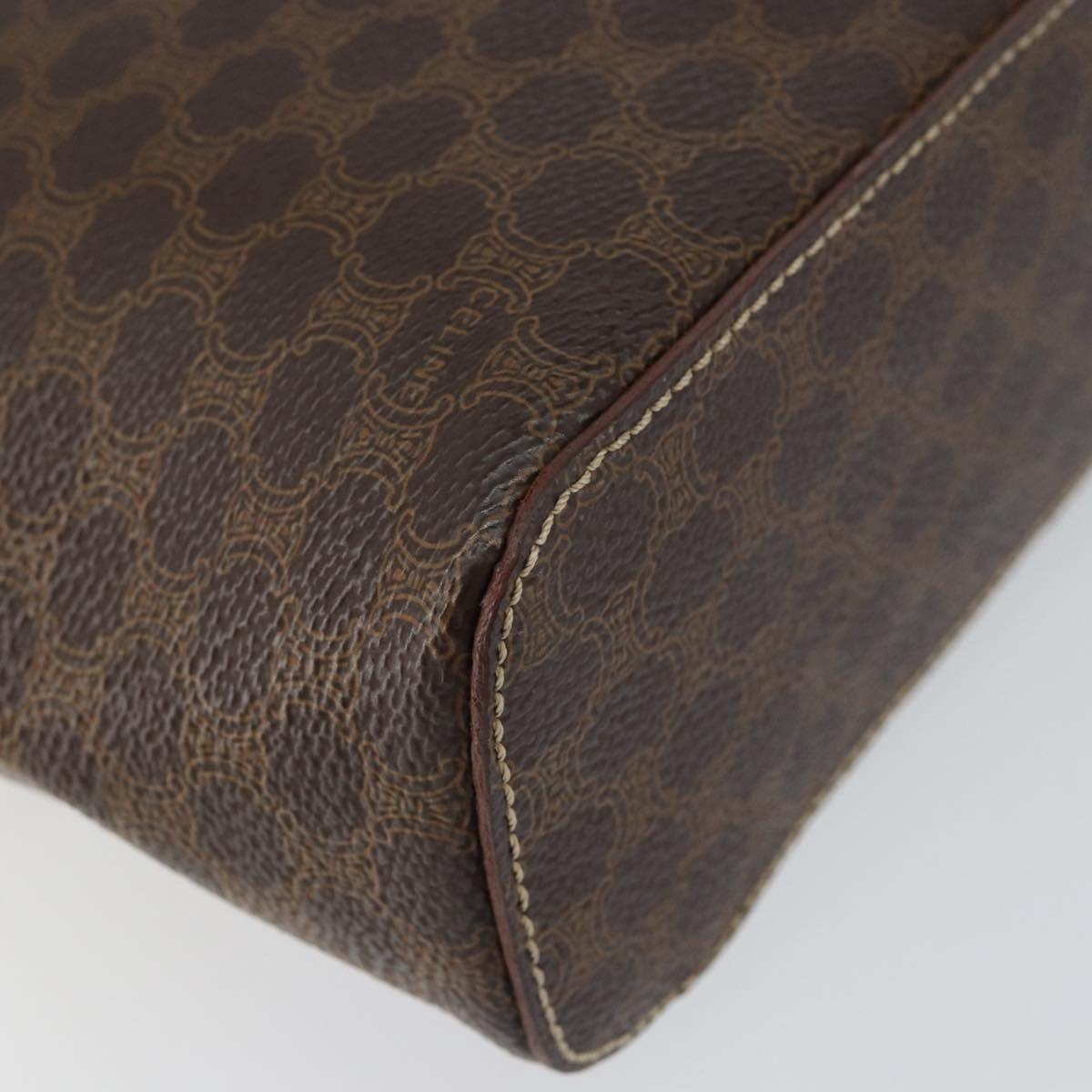 CELINE Macadam Canvas Vanity Pouch PVC Leather Brown Gold Auth 149953