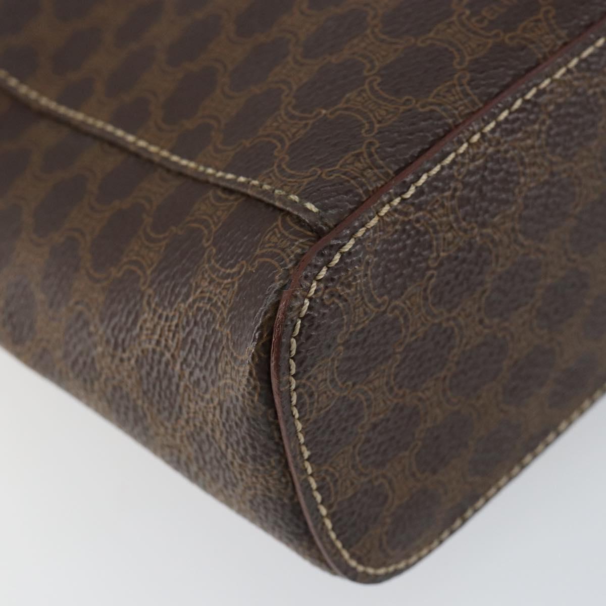 CELINE Macadam Canvas Vanity Pouch PVC Leather Brown Gold Auth 149953