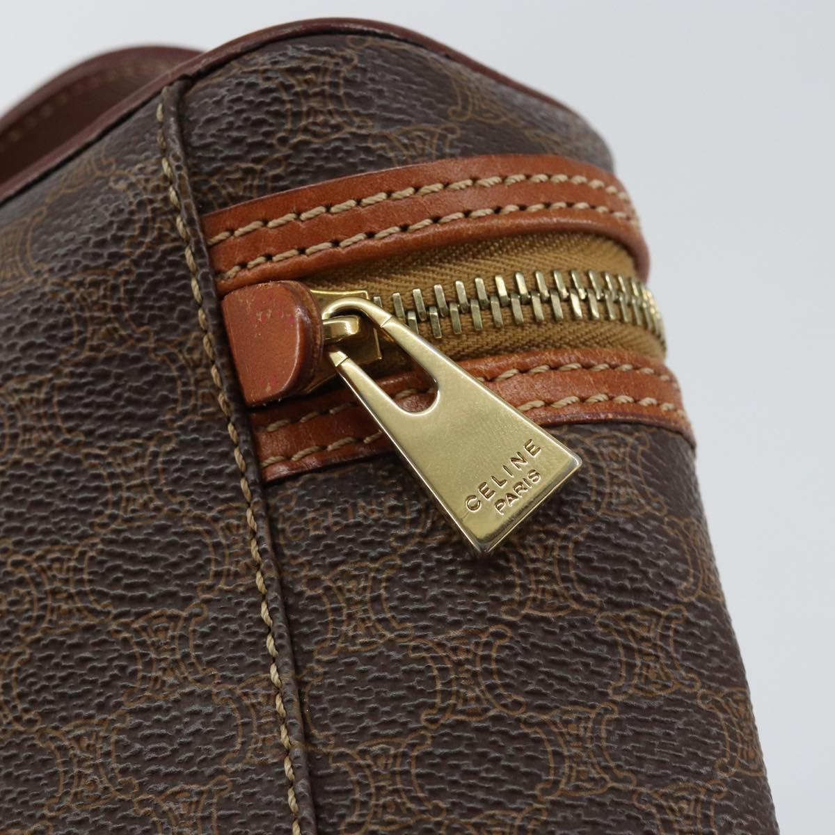 CELINE Macadam Canvas Vanity Pouch PVC Leather Brown Gold Auth 149953