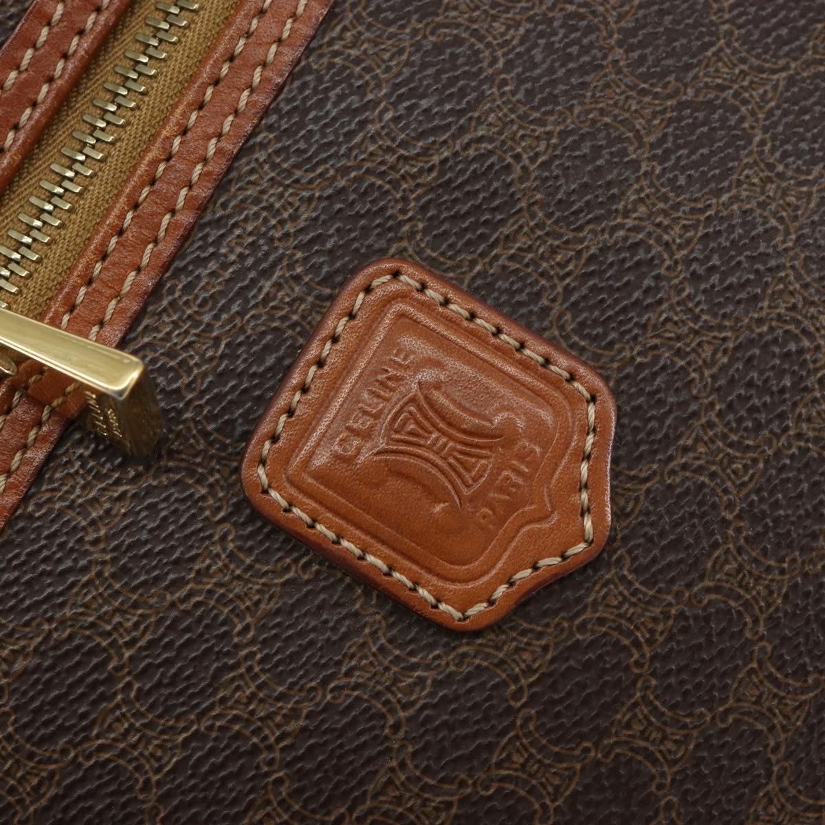 CELINE Macadam Canvas Vanity Pouch PVC Leather Brown Gold Auth 149953