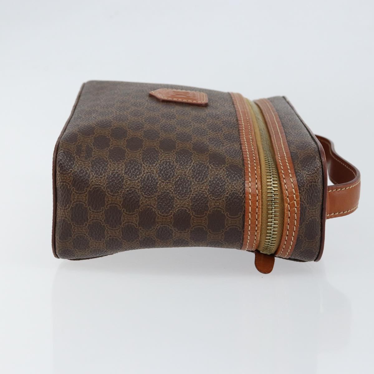 CELINE Macadam Canvas Vanity Pouch PVC Leather Brown Gold Auth 149953