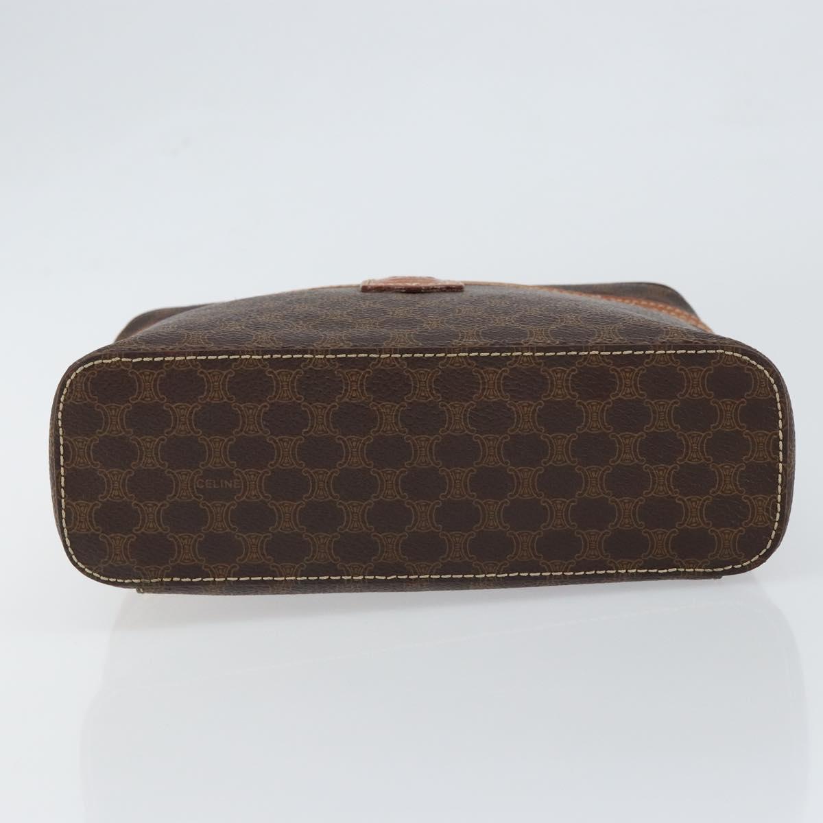 CELINE Macadam Canvas Vanity Pouch PVC Leather Brown Gold Auth 149953