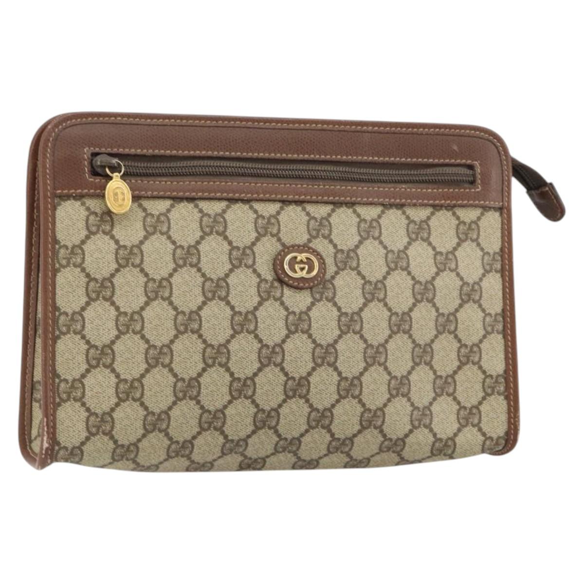 GUCCI GG Supreme Clutch Bag PVC Beige Gold 014 115 6063 Auth 149954