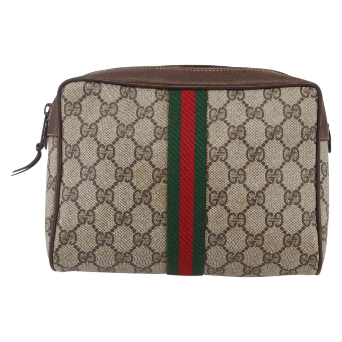 GUCCI GG Supreme Web Sherry Line Clutch Bag PVC Beige 156 01 012 Auth 149955