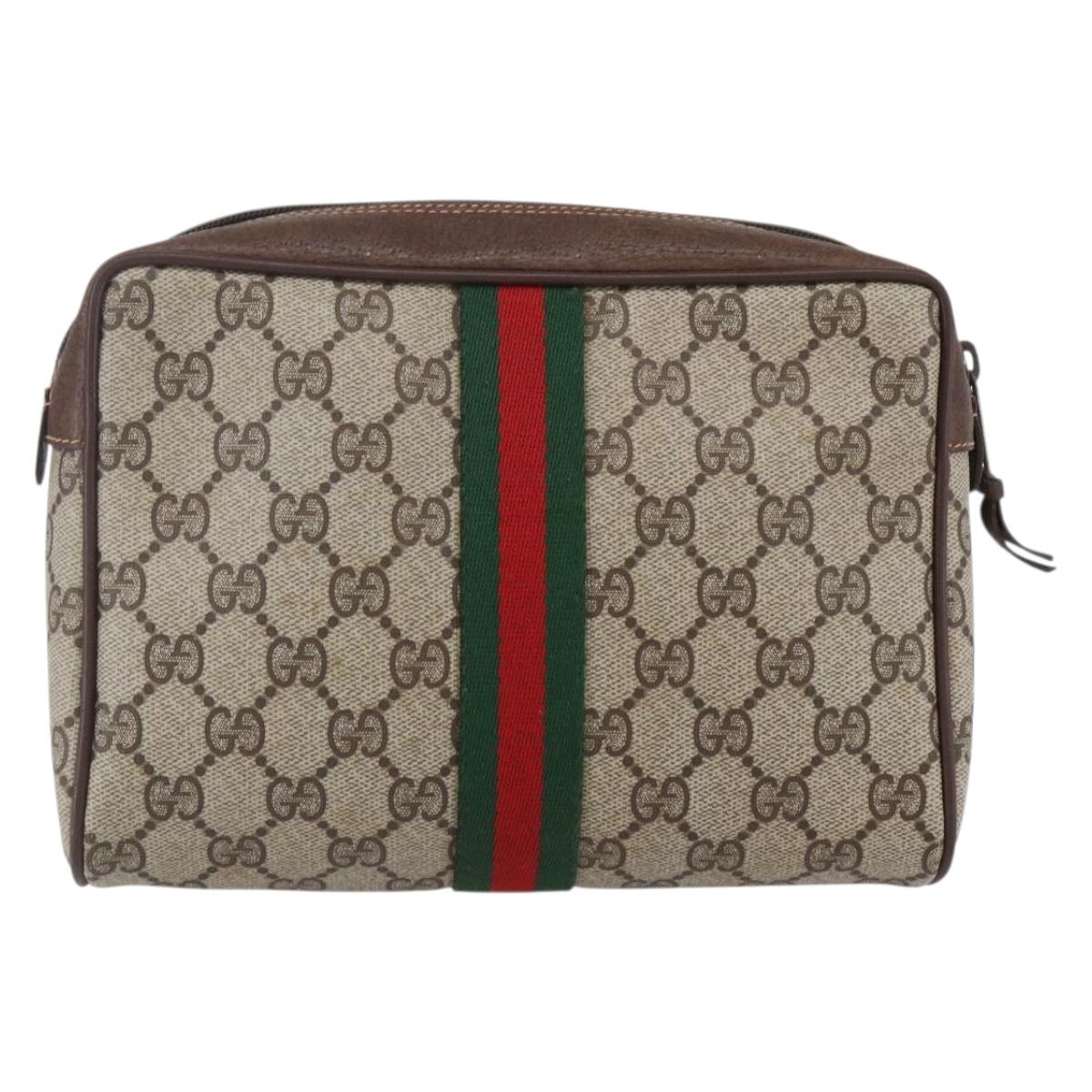GUCCI GG Supreme Web Sherry Line Clutch Bag PVC Beige 156 01 012 Auth 149955