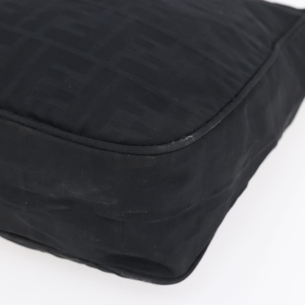 FENDI Zucca Canvas Shoulder Bag Black Silver Auth 149971