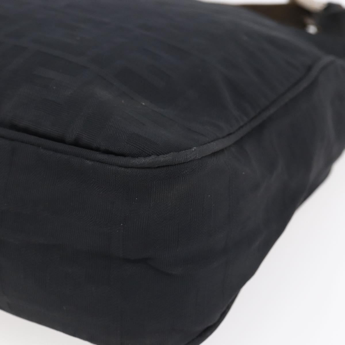 FENDI Zucca Canvas Shoulder Bag Black Silver Auth 149971