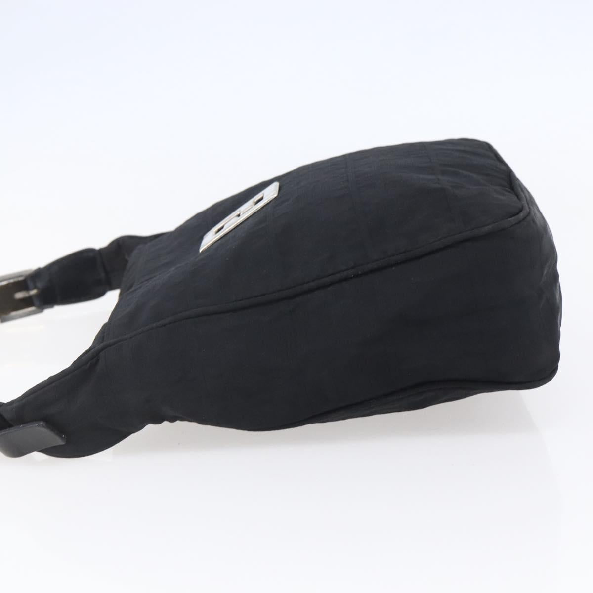 FENDI Zucca Canvas Shoulder Bag Black Silver Auth 149971