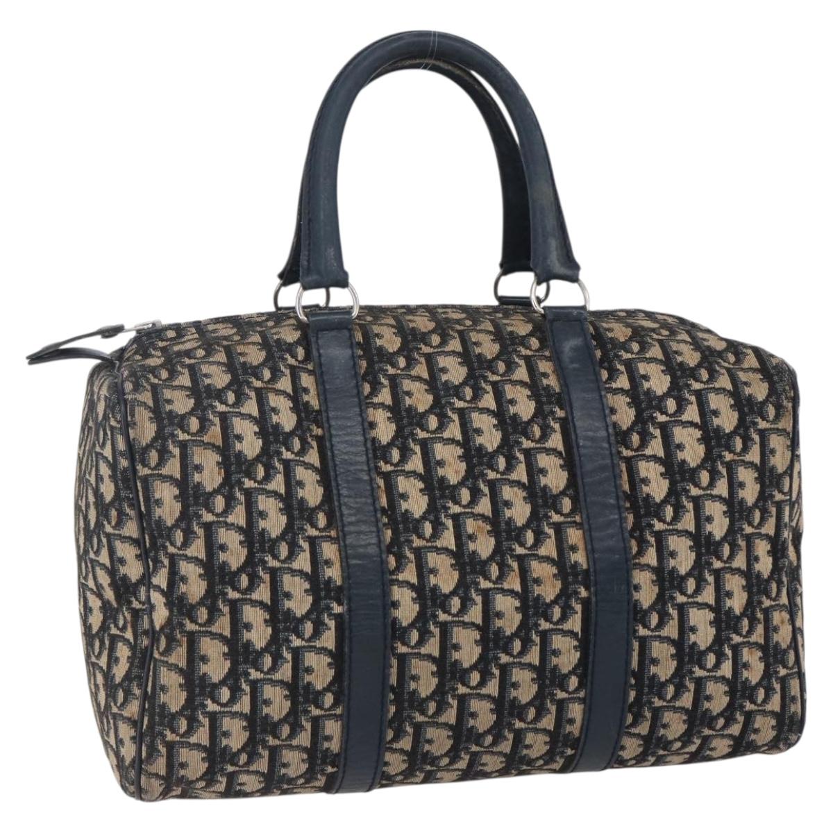 Christian Dior Trotter Canvas Boston Bag Navy Silver Auth 149972
