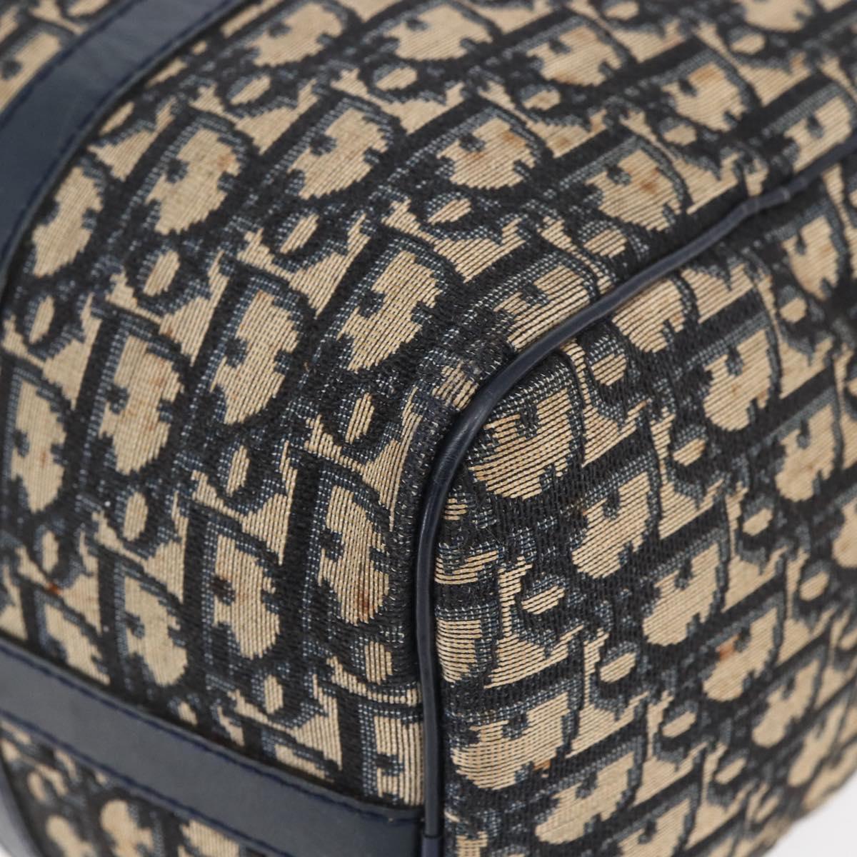 Christian Dior Trotter Canvas Boston Bag Navy Silver Auth 149972