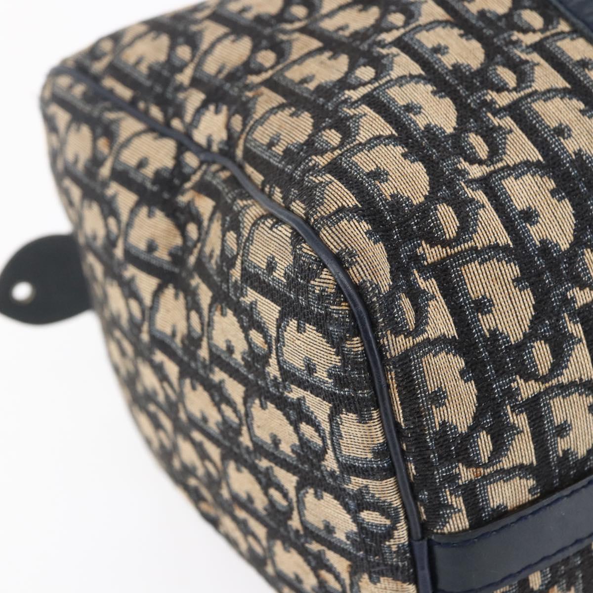 Christian Dior Trotter Canvas Boston Bag Navy Silver Auth 149972