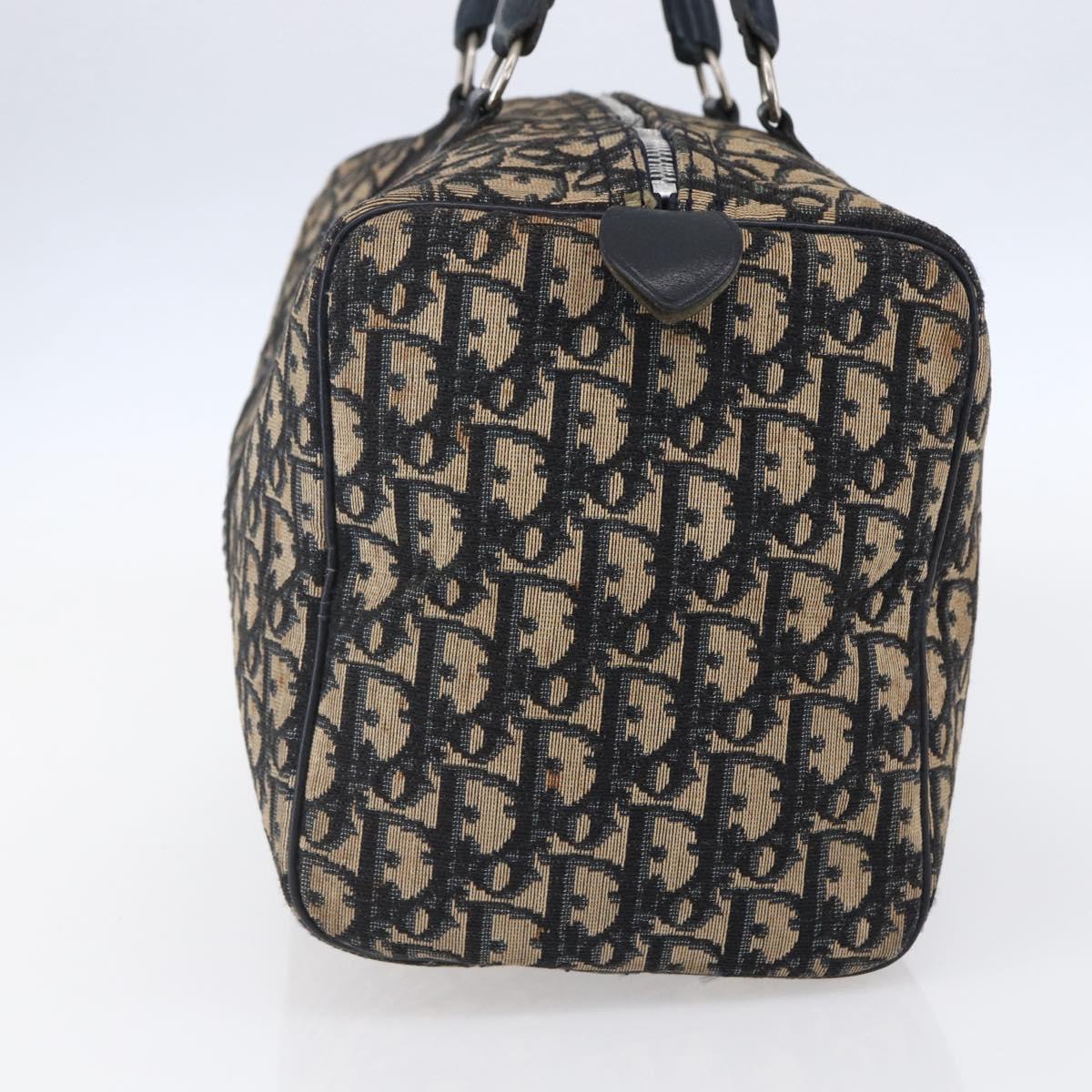 Christian Dior Trotter Canvas Boston Bag Navy Silver Auth 149972