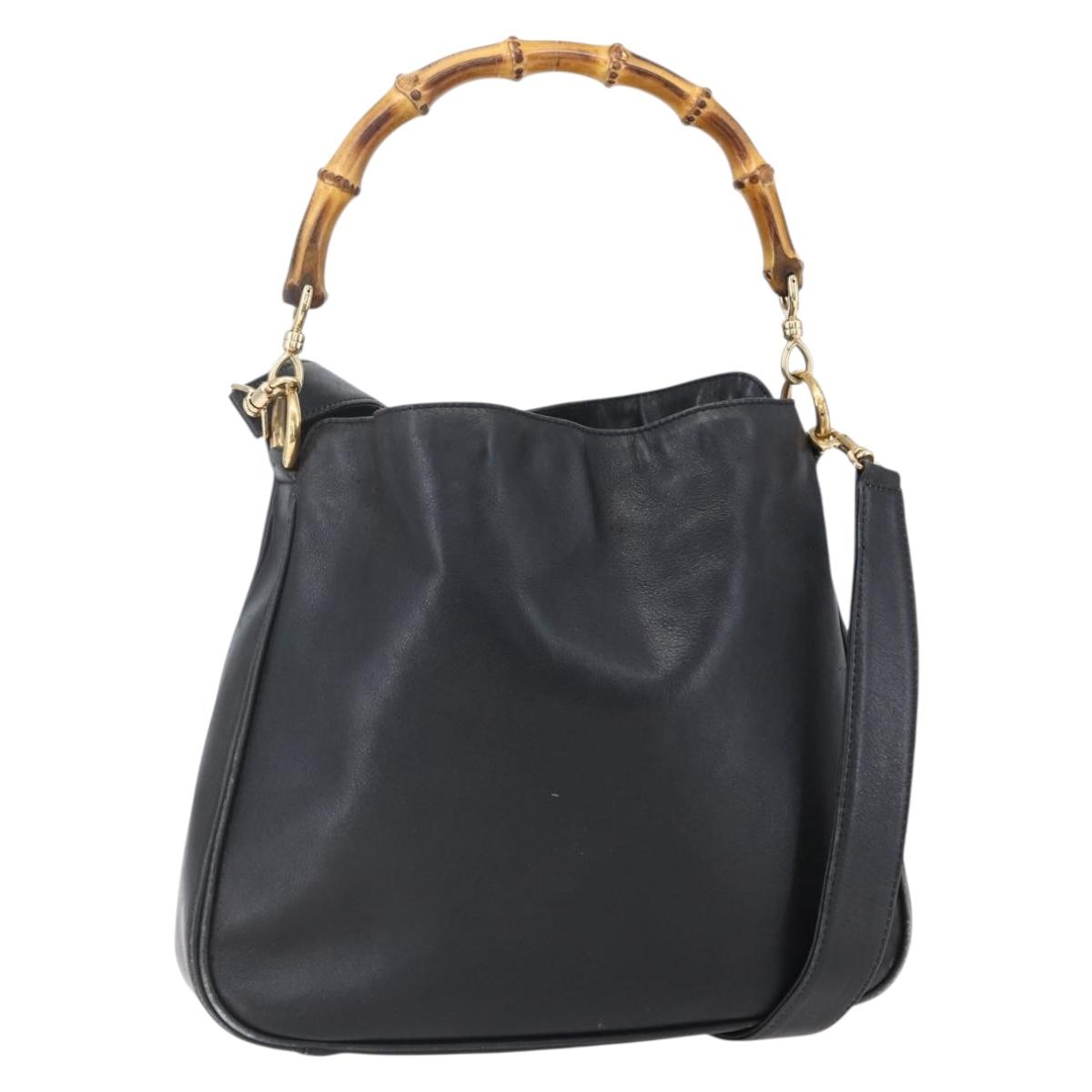 GUCCI Bamboo Shoulder Bag Leather 2way Black Gold 001 3754 1639 Auth 149973