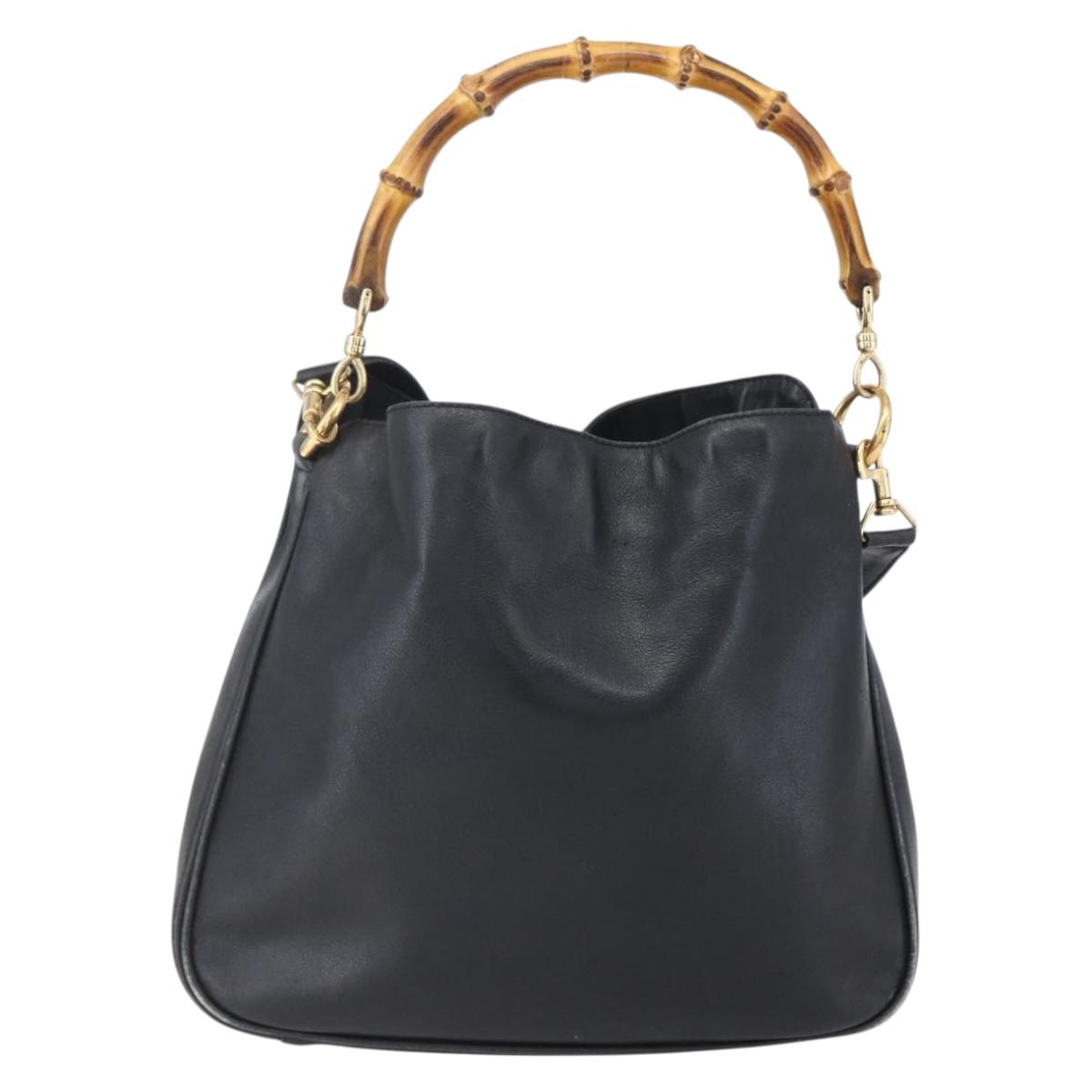 GUCCI Bamboo Shoulder Bag Leather 2way Black Gold 001 3754 1639 Auth 149973
