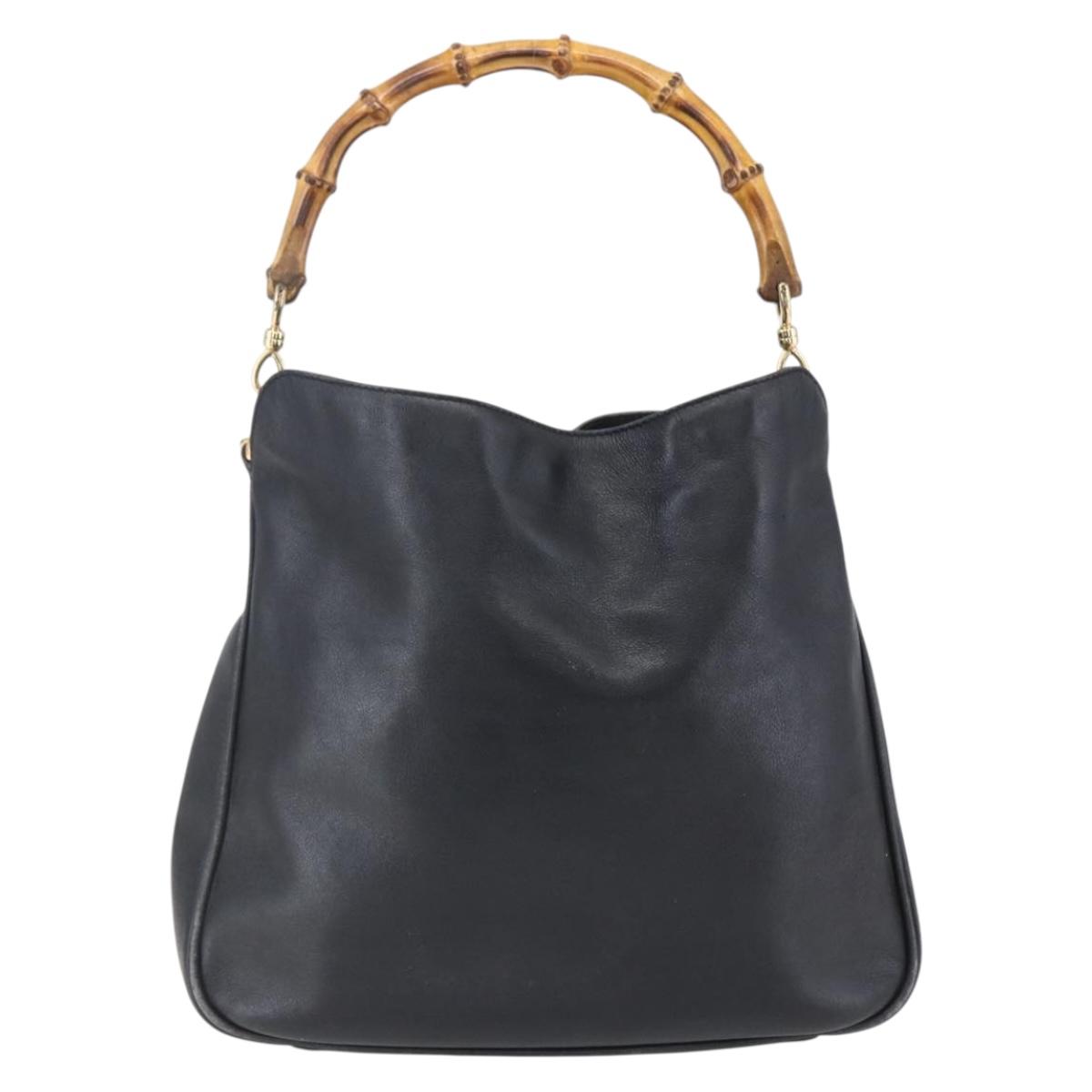 GUCCI Bamboo Shoulder Bag Leather 2way Black Gold 001 3754 1639 Auth 149973