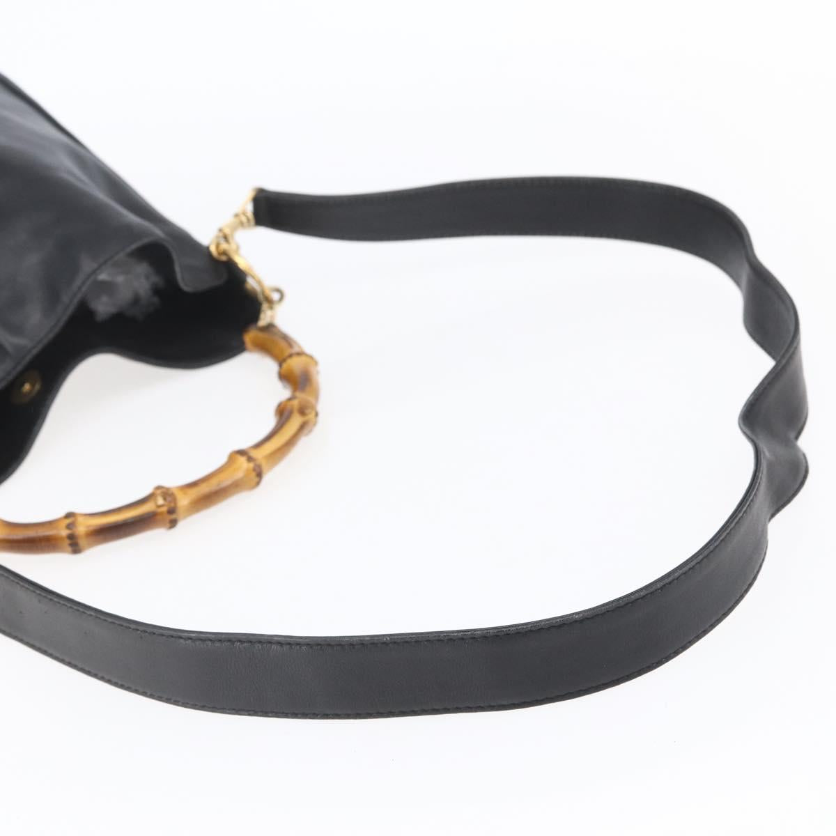 GUCCI Bamboo Shoulder Bag Leather 2way Black Gold 001 3754 1639 Auth 149973