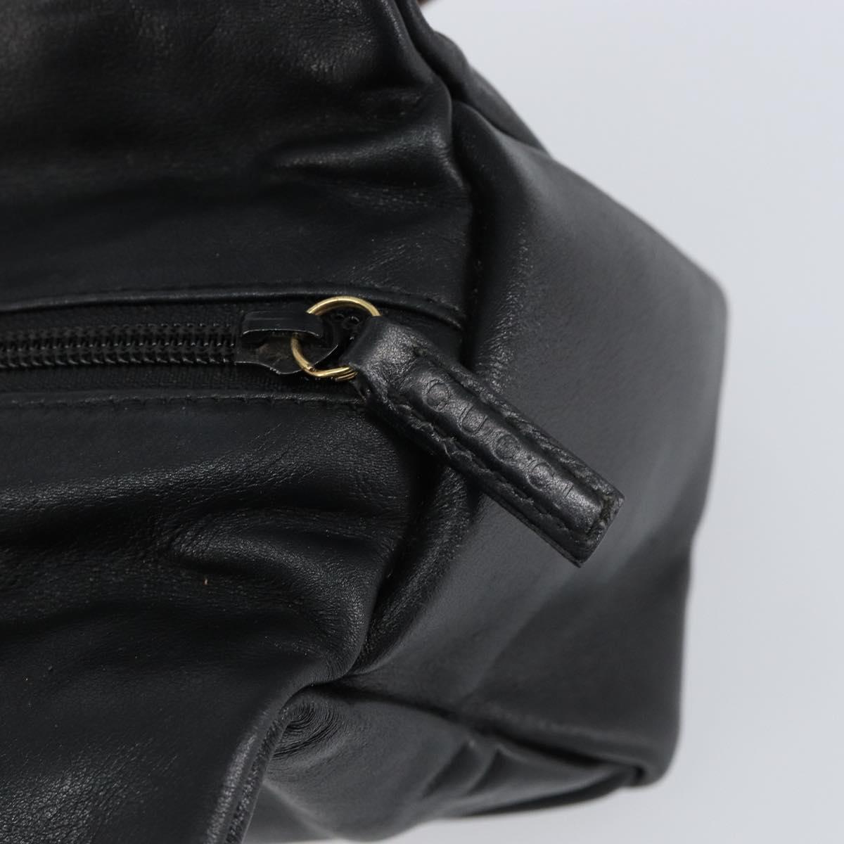 GUCCI Bamboo Hand Bag Leather Black Gold 000 1014 0575 Auth 149974