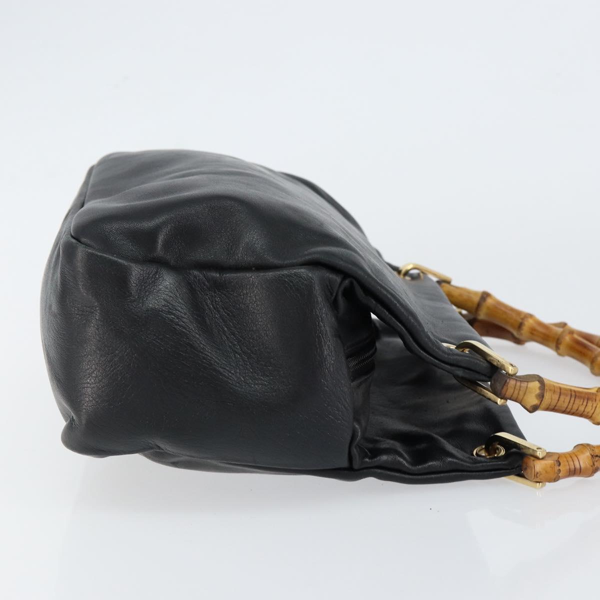 GUCCI Bamboo Hand Bag Leather Black Gold 000 1014 0575 Auth 149974