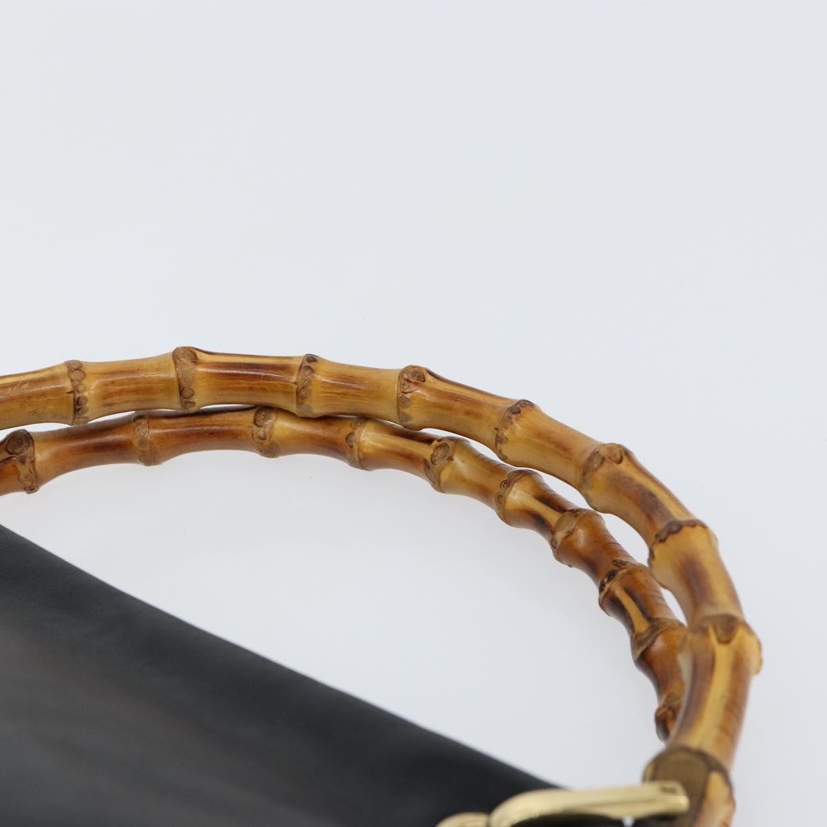 GUCCI Bamboo Hand Bag Leather Black Gold 000 1014 0575 Auth 149974