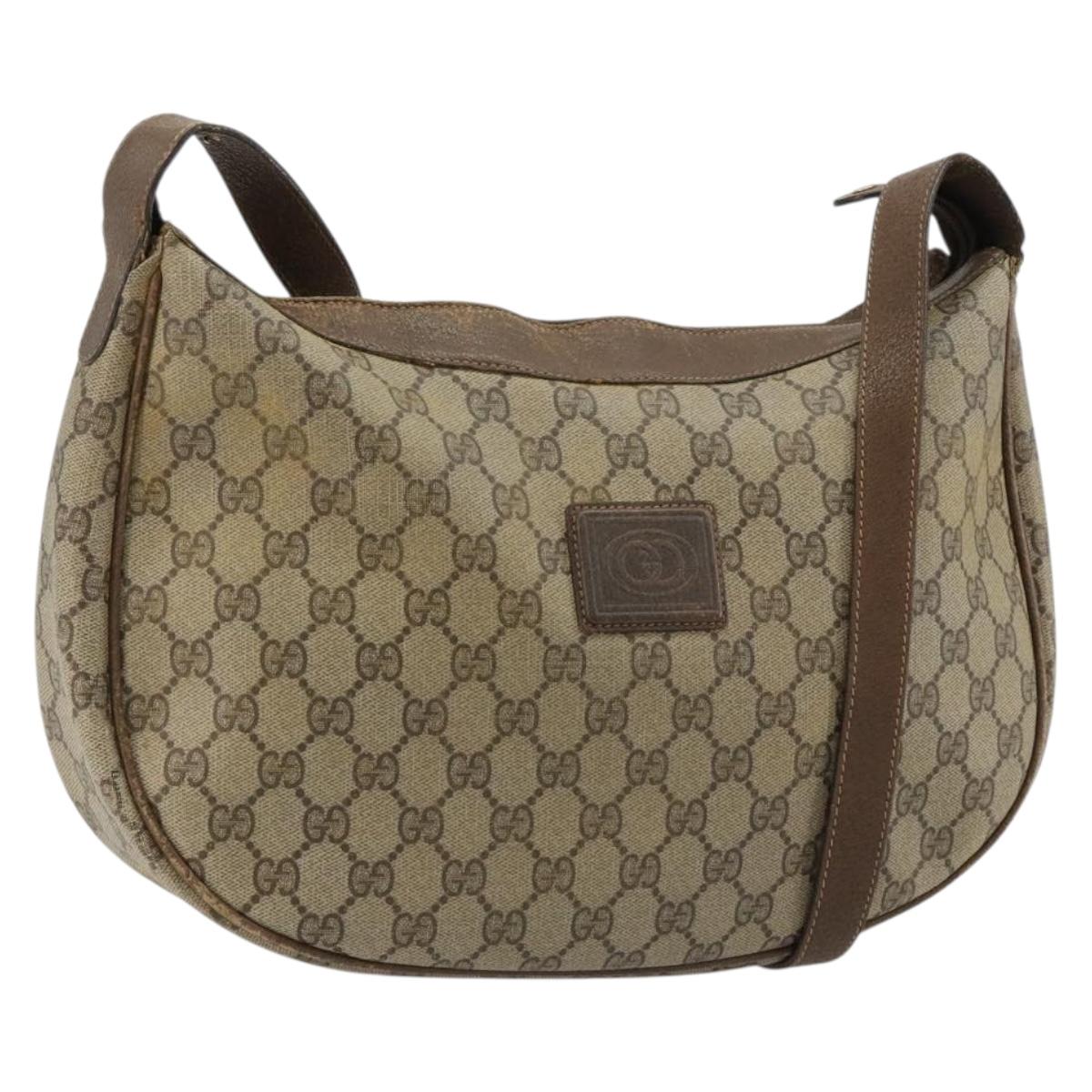 GUCCI GG Supreme Shoulder Bag PVC Beige Gold Auth 149980