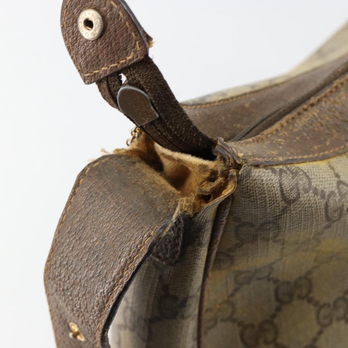 GUCCI GG Supreme Shoulder Bag PVC Beige Gold Auth 149980